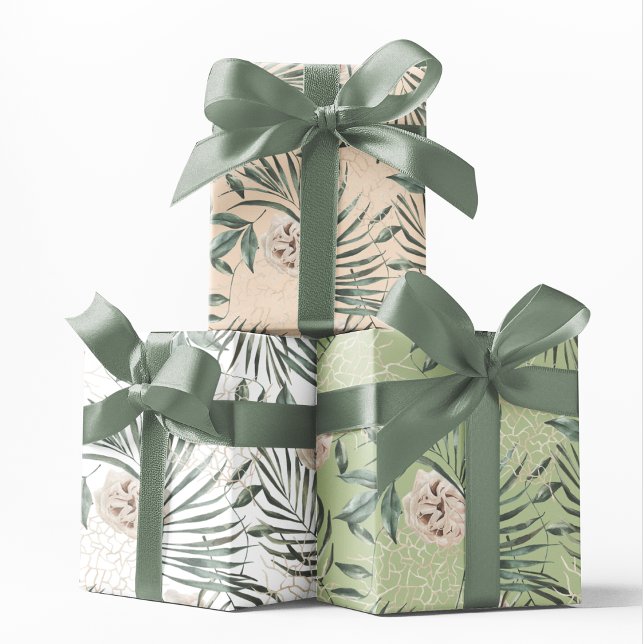 Tropical Watercolor Leaves & Flowers Pattern Wrapping Paper Sheets (Creator Uploaded)