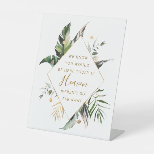 Tropical Watercolor Leaves Gold Wedding Memorial Pedestal Sign