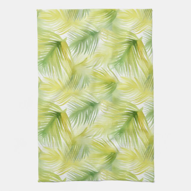 Tropical Watercolor Leaves Kitchen Towel (Vertical)
