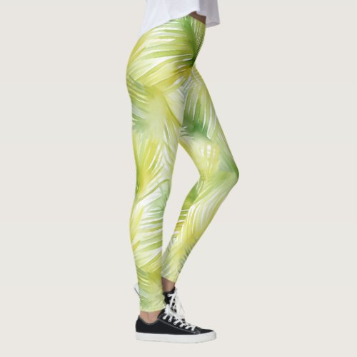 Tropical Watercolor Leaves Leggings