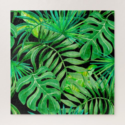 Tropical Watercolor Leaves Seamless Elegance Jigsaw Puzzle