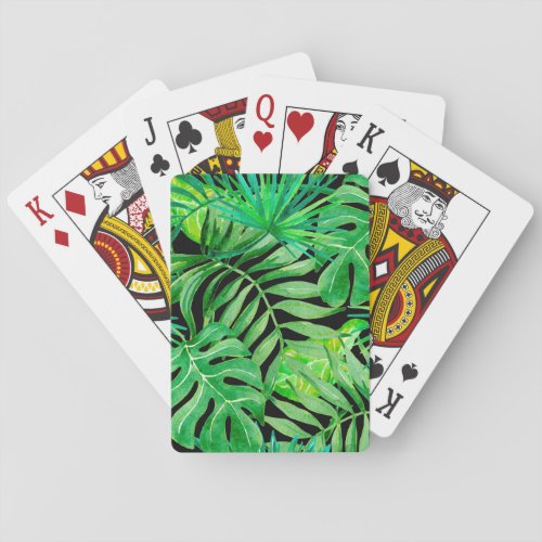 Tropical Watercolor Leaves Seamless Elegance Playing Cards