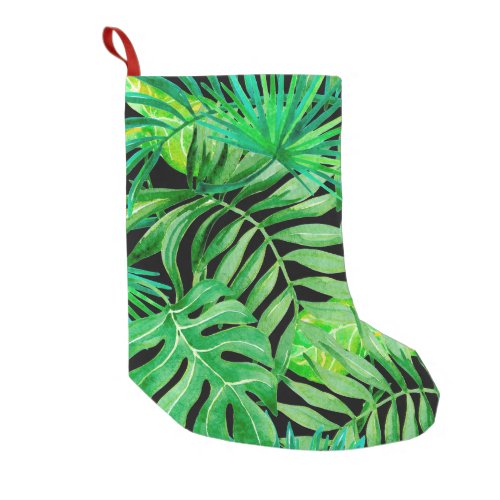 Tropical Watercolor Leaves Seamless Elegance Small Christmas Stocking