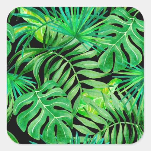 Tropical Watercolor Leaves Seamless Elegance Square Sticker
