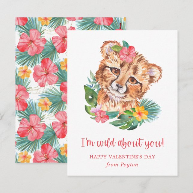 Tropical Watercolor Lion Postcard Size Valentine (Front/Back)