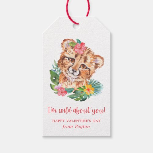 Tropical Watercolor Lion Wild About You Valentine Gift Tags