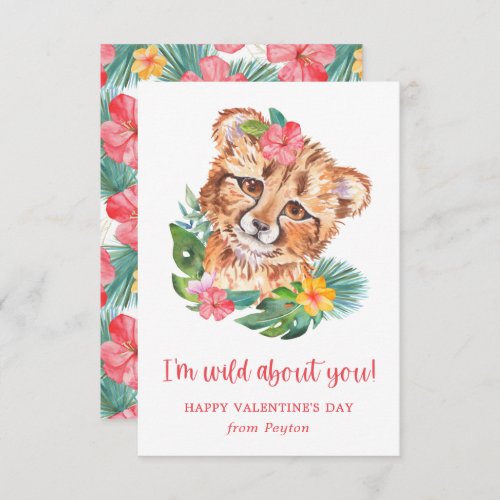 Tropical Watercolor Lion Wild About You Valentine Note Card