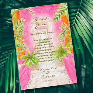 Tropical Watercolor Mexican Destination Wedding Thank You Card