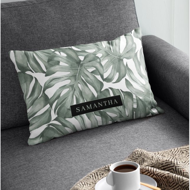 Tropical Watercolor Modern Oasis Leaves Pattern Accent Pillow (Creator Uploaded)