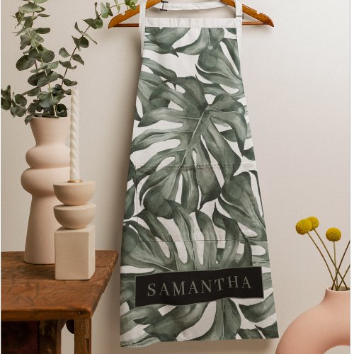 Tropical Watercolor Modern Oasis Leaves Pattern Apron