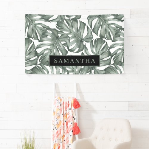 Tropical Watercolor Modern Oasis Leaves Pattern Banner