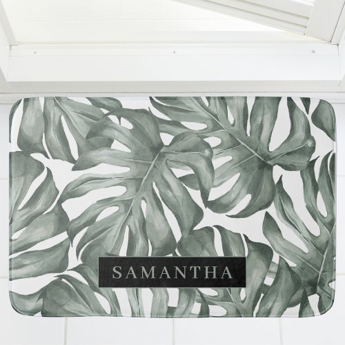 Tropical Watercolor Modern Oasis Leaves Pattern Bath Mat