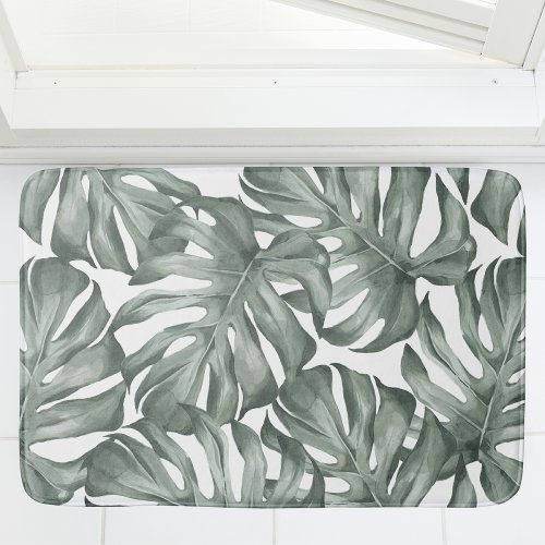 Tropical Watercolor Modern Oasis Leaves Pattern Bath Mat