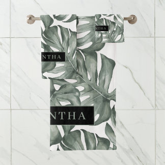 Tropical Watercolor Modern Oasis Leaves Pattern Bath Towel Set