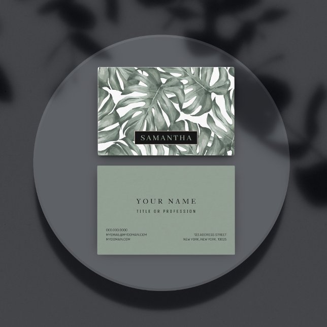 Tropical Watercolor Modern Oasis Leaves Pattern Business Card (Creator Uploaded)