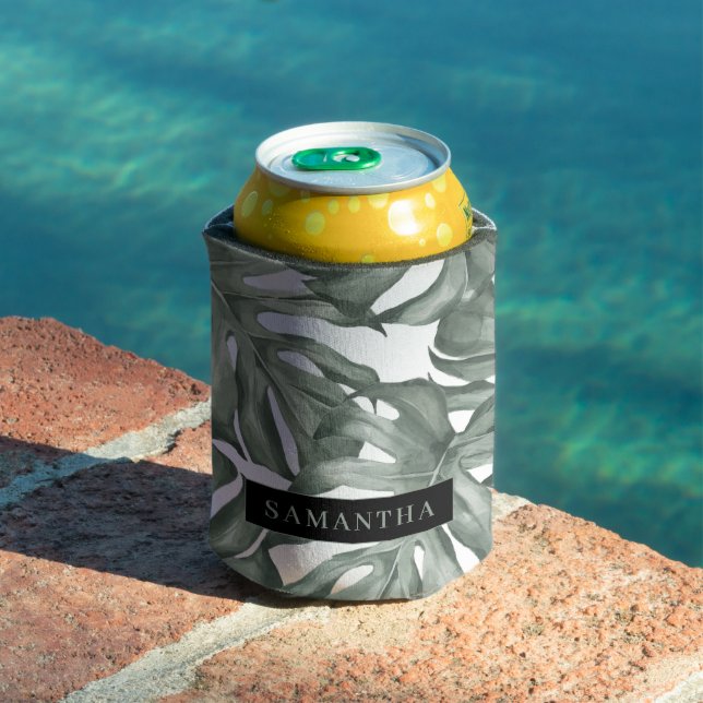 Tropical Watercolor Modern Oasis Leaves Pattern Can Cooler (In Situ Pool)