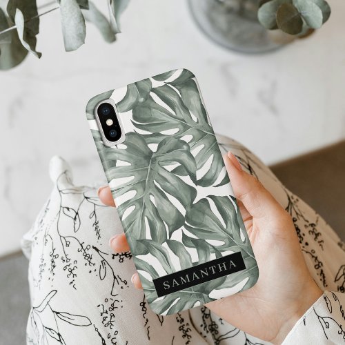 Tropical Watercolor Modern Oasis Leaves Pattern iPhone XS Case