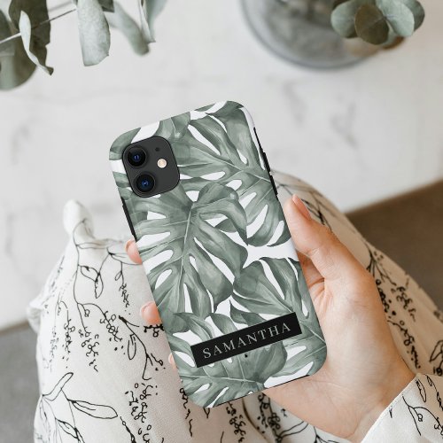 Tropical Watercolor Modern Oasis Leaves Pattern iPhone 11 Case