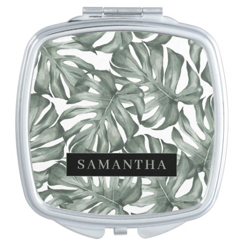 Tropical Watercolor Modern Oasis Leaves Pattern Compact Mirror