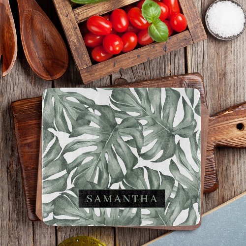 Tropical Watercolor Modern Oasis Leaves Pattern Cutting Board