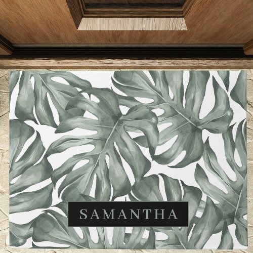 Tropical Watercolor Modern Oasis Leaves Pattern Doormat