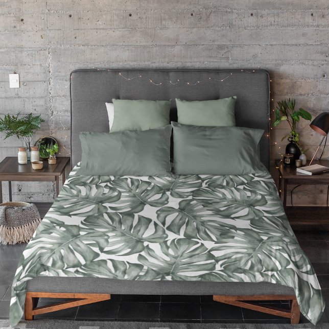 Tropical Watercolor Modern Oasis Leaves Pattern Duvet Cover (Creator Uploaded)