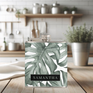 Tropical Watercolor Modern Oasis Leaves Pattern Flask
