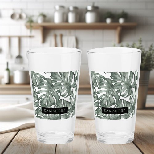 Tropical Watercolor Modern Oasis Leaves Pattern Glass