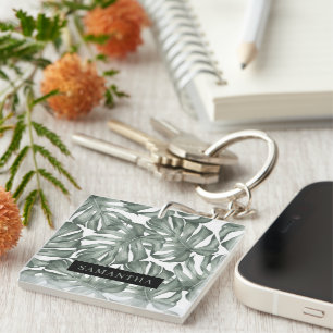 Tropical Watercolor Modern Oasis Leaves Pattern Keychain