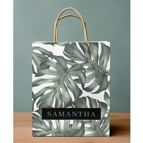 Tropical Watercolor Modern Oasis Leaves Pattern Large Gift Bag