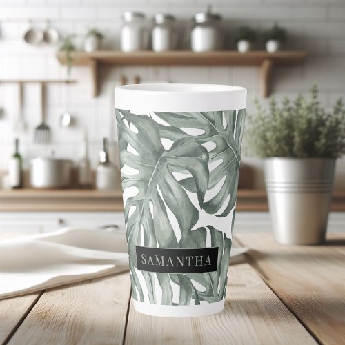 Tropical Watercolor Modern Oasis Leaves Pattern Latte Mug