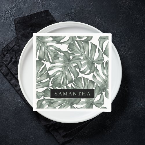 Tropical Watercolor Modern Oasis Leaves Pattern Napkins