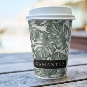 Tropical Watercolor Modern Oasis Leaves Pattern Paper Cups