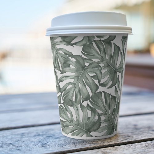 Tropical Watercolor Modern Oasis Leaves Pattern Paper Cups