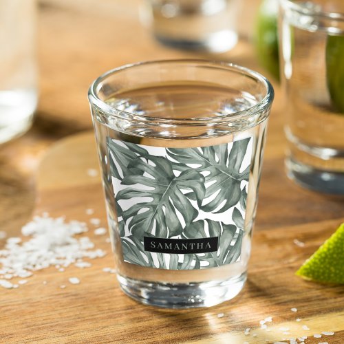 Tropical Watercolor Modern Oasis Leaves Pattern Shot Glass