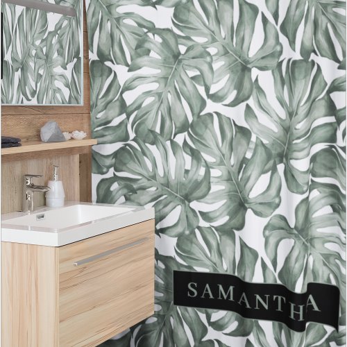 Tropical Watercolor Modern Oasis Leaves Pattern Shower Curtain