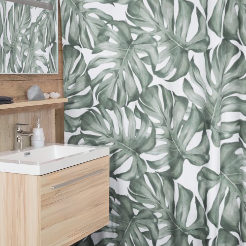 Tropical Watercolor Modern Oasis Leaves Pattern Shower Curtain
