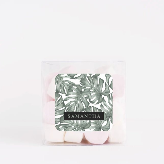 Tropical Watercolor Modern Oasis Leaves Pattern Square Sticker (Creator Uploaded)