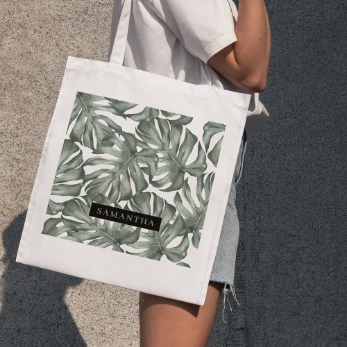 Tropical Watercolor Modern Oasis Leaves Pattern Tote Bag