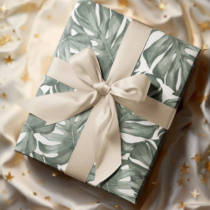 Tropical Watercolor Modern Oasis Leaves Pattern Wrapping Paper