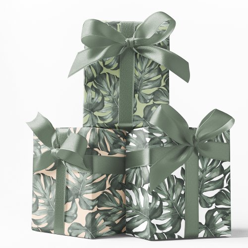 Tropical Watercolor Modern Oasis Leaves Pattern Wrapping Paper Sheets