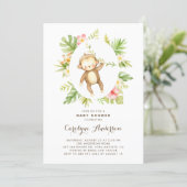 Tropical Watercolor Monkey Summer Baby Shower Invitation (Standing Front)