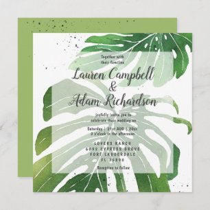 Tropical Watercolor Monstera Foliage Wedding Invitation