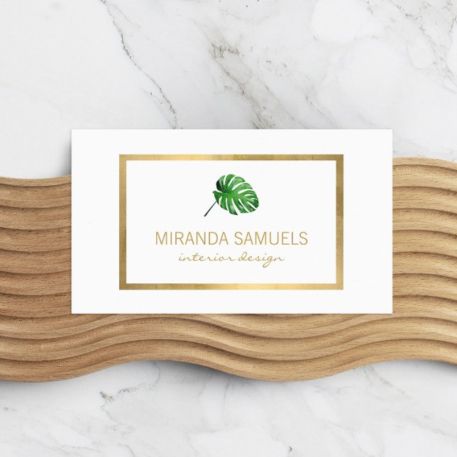 Tropical Watercolor Monstera Leaf Logo Designer Business Card (Creator Uploaded)