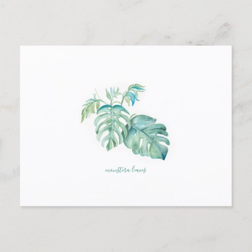 Tropical Watercolor Monstera Leaves Holiday Postcard