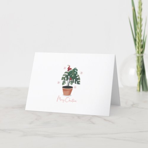 Tropical Watercolor Monstera Merry Christmas Holiday Card