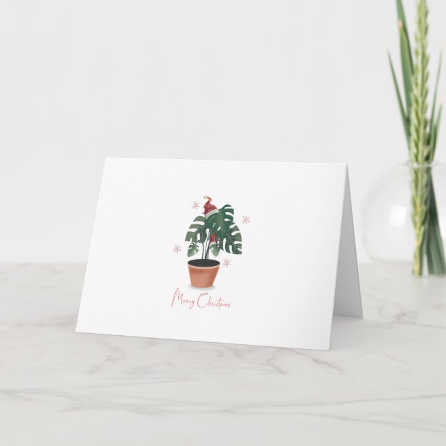 Tropical Watercolor Monstera Merry Christmas Holiday Card (Front)