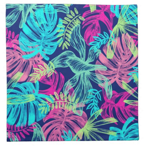 Tropical Watercolor Neon Leaves Artwork  Cloth Napkin