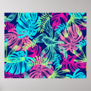 Tropical Watercolor Neon Leaves Artwork Poster