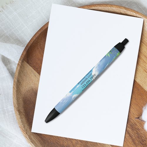 Tropical Watercolor Ocean Blue Promotional Black Ink Pen